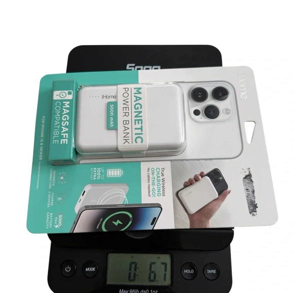 iHome Magnetic Power Bank 5000 mAh Wireless Charging on the Go